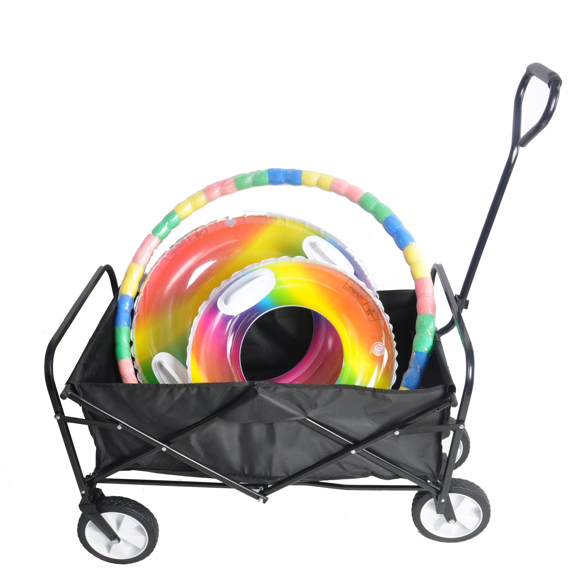 Folding Wagon Garden Shopping Beach Cart Black Black Steel