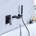 Wall Mount Tub Faucet Matte Black, Waterfall Wall Mount Tub Filler Faucet With Handheld Shower Brass, Bathtub Faucet Waterfall Spout High Flow Matte Black Brass