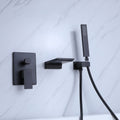 Wall Mount Tub Faucet Matte Black, Waterfall Wall Mount Tub Filler Faucet With Handheld Shower Brass, Bathtub Faucet Waterfall Spout High Flow Matte Black Brass