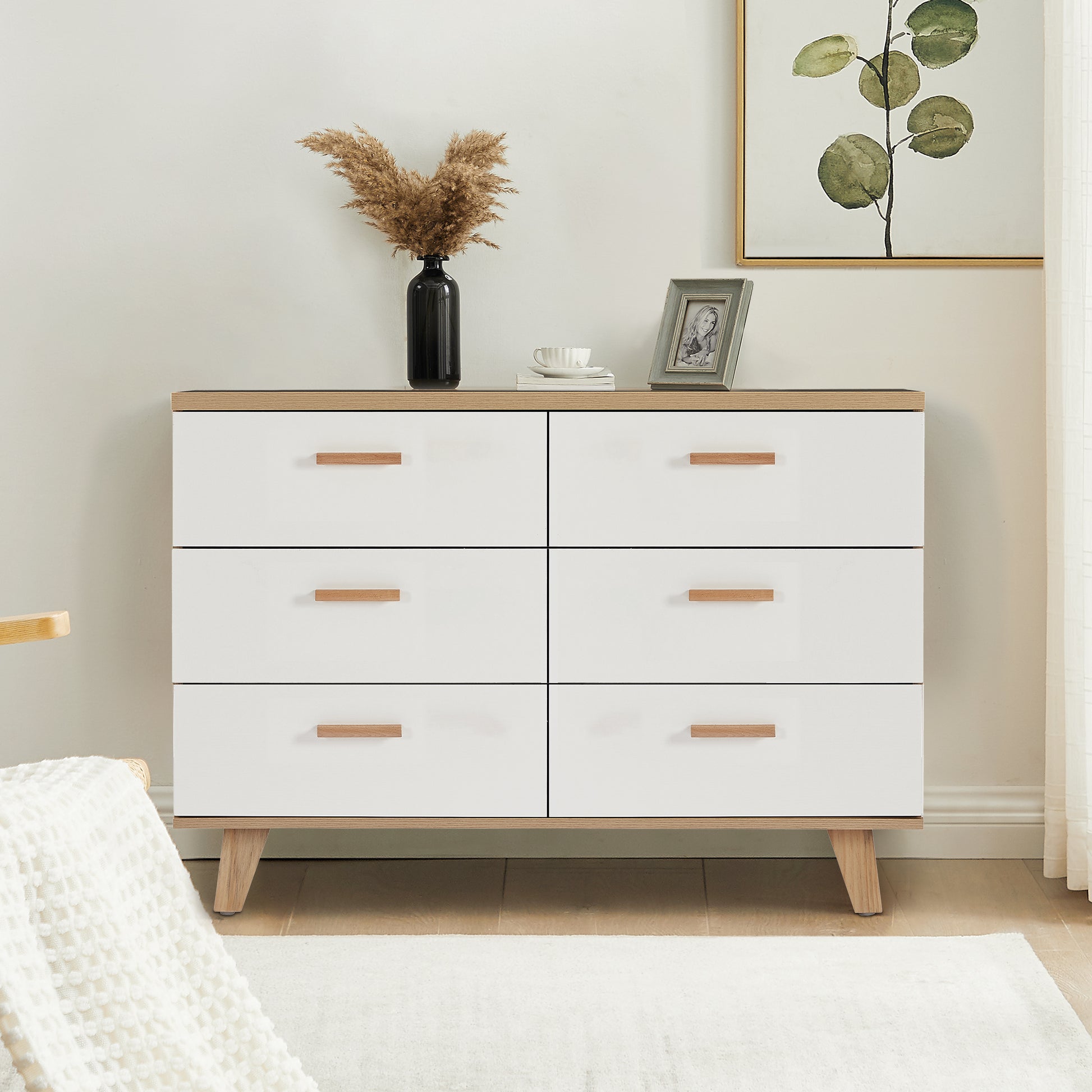 Drawer Dresser Cabinet Barcabinet, Buffet Sideboard Storage Cabinet, Buffet Server Console Tablestorge Cabinetsolid Solid Wood Handle Table Leg For Dining Roomliving Roomkitchenhallway Brown White 5 Or More Drawers White Oak Brown Primary Living Space