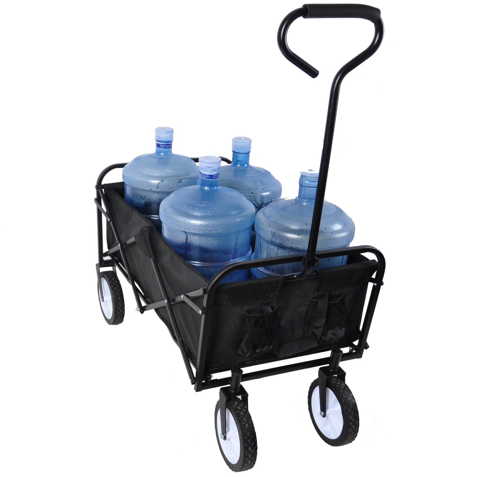 Folding Wagon Garden Shopping Beach Cart Black Black Steel