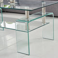 Tempered Clear Glass Coffee Table, Modern Glass Coffee Table For Living Room, 2 Tier Storage Center Coffee Table Transparent Glass