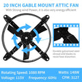 Healsmart 20 Inch Gable Mount Fan Attic Ventilator With Adjustable Temperature Thermostat, 3127 Cfm, Black Black Metal