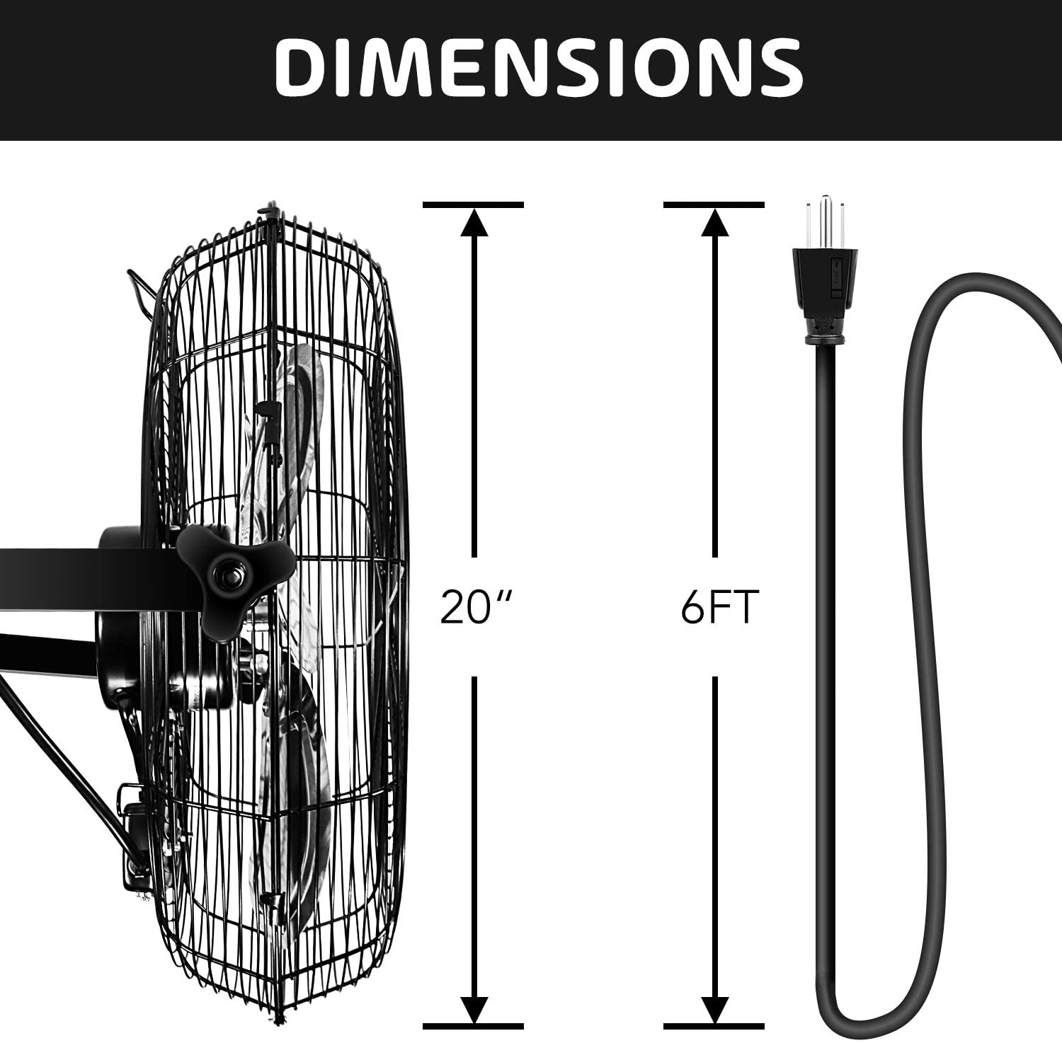 Simple Deluxe 20 Inch High Velocity 3 Speed, Black Wall Mount Fan Black Metal