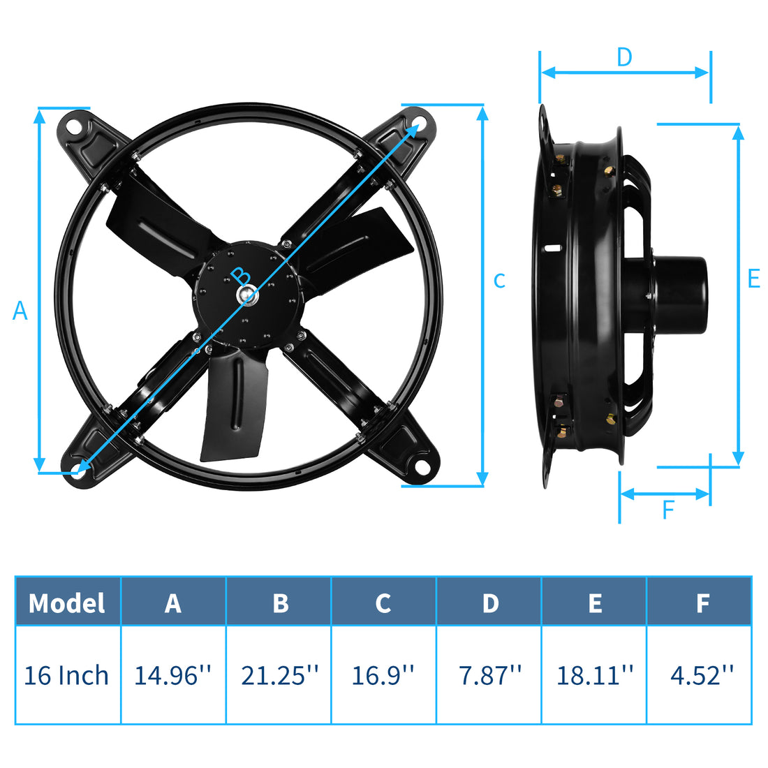 Healsmart 16 Inch Mount Fan Attic Gable Ventilator With Adjustable Temperature Thermostat, 2065 Cfm, Black Black Metal