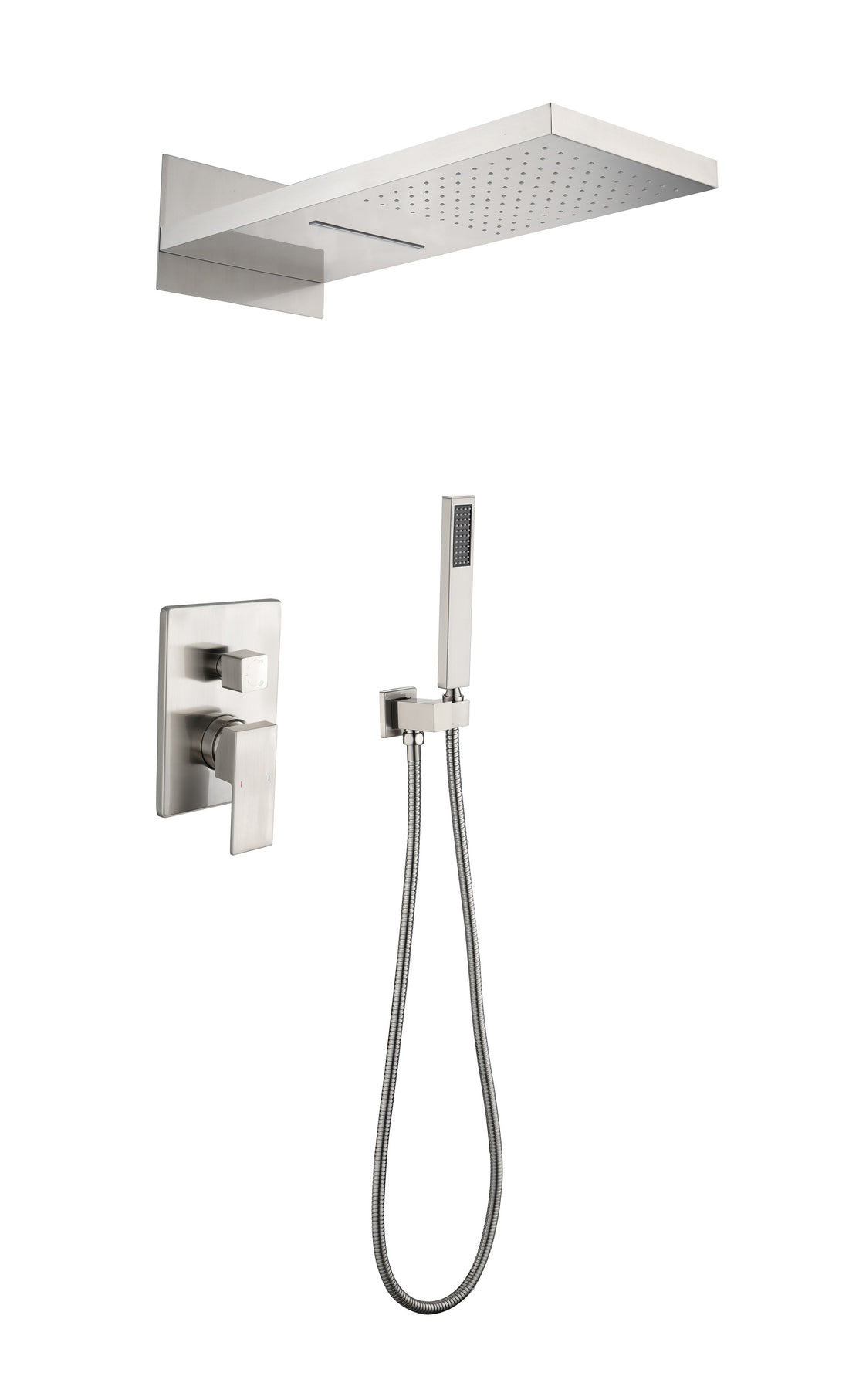 Shower System,Waterfall Rainfall Shower Head With Handheld, Shower Faucet Set For Bathroom Wall Mounted Brushed Nickel Brass