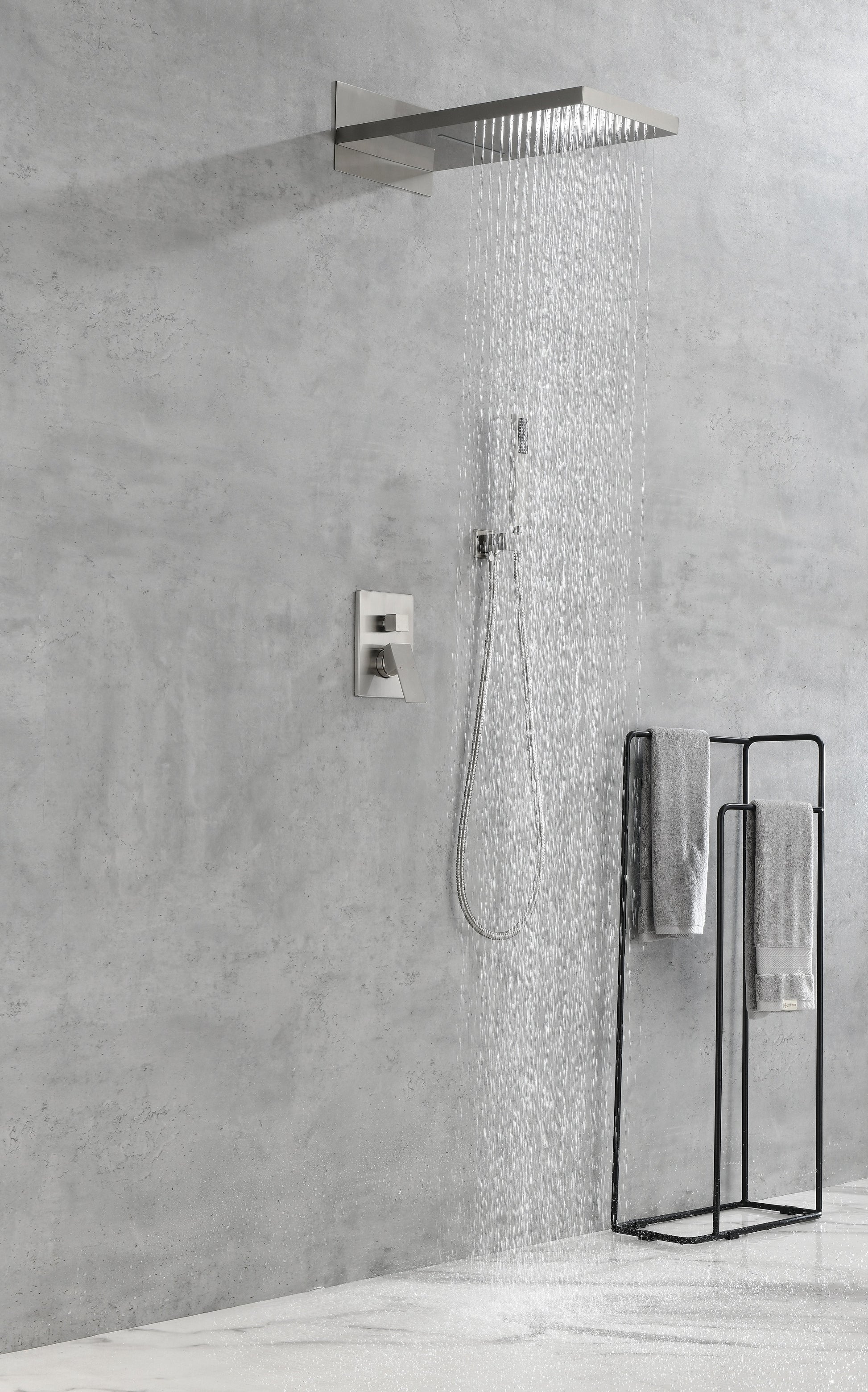 Shower System,Waterfall Rainfall Shower Head With Handheld, Shower Faucet Set For Bathroom Wall Mounted Brushed Nickel Brass