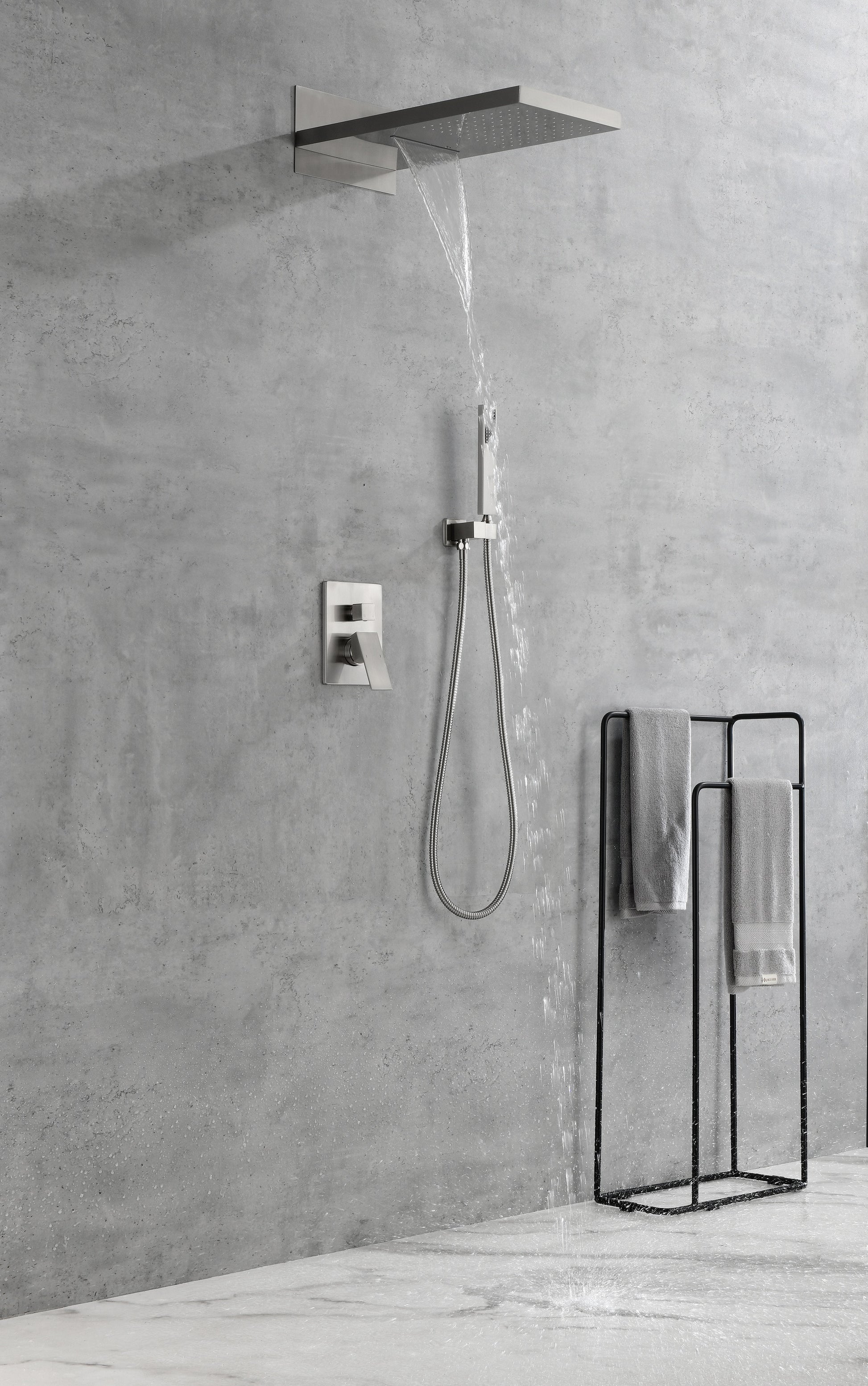 Shower System,Waterfall Rainfall Shower Head With Handheld, Shower Faucet Set For Bathroom Wall Mounted Brushed Nickel Brass