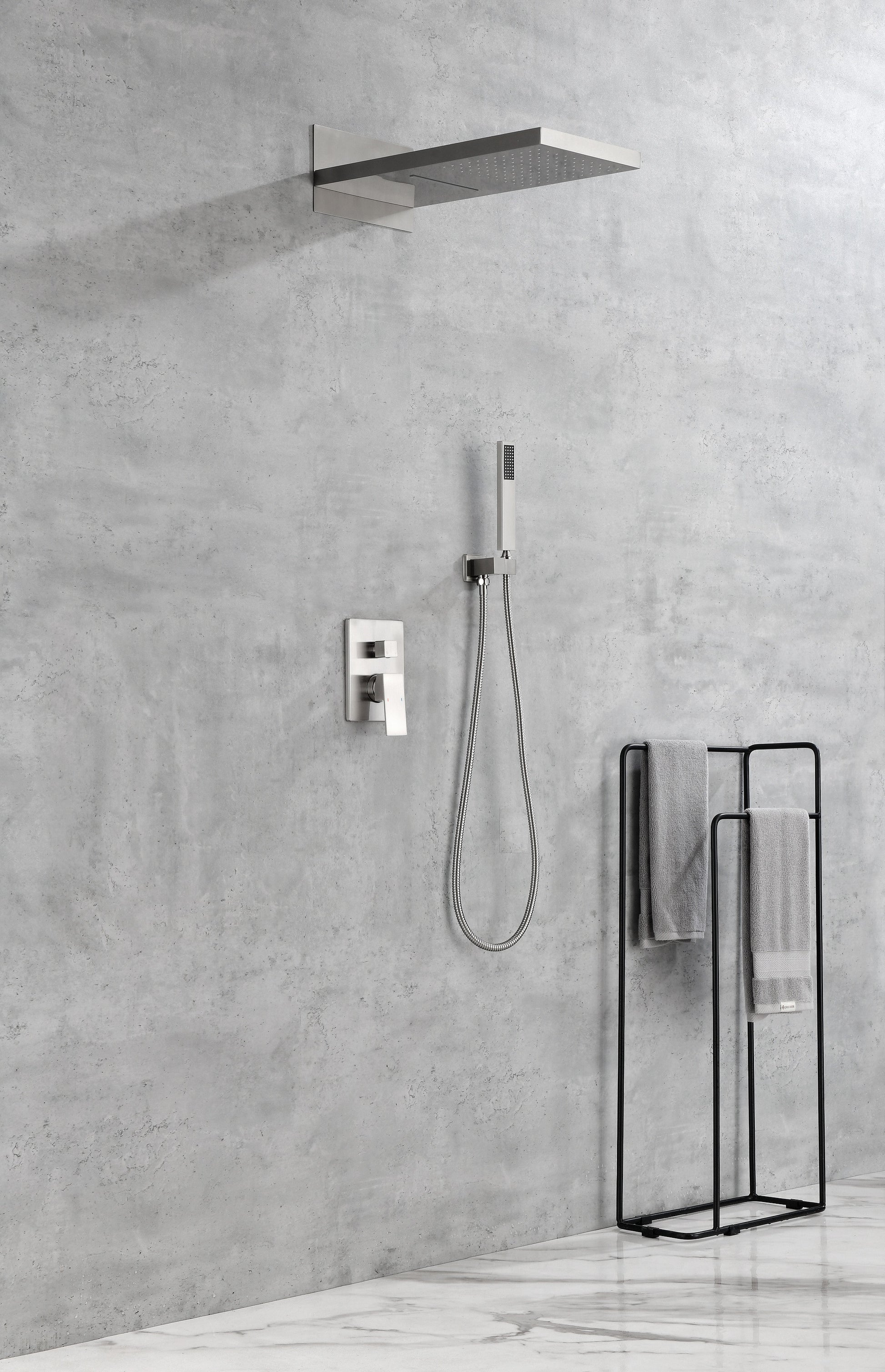 Shower System,Waterfall Rainfall Shower Head With Handheld, Shower Faucet Set For Bathroom Wall Mounted Brushed Nickel Brass