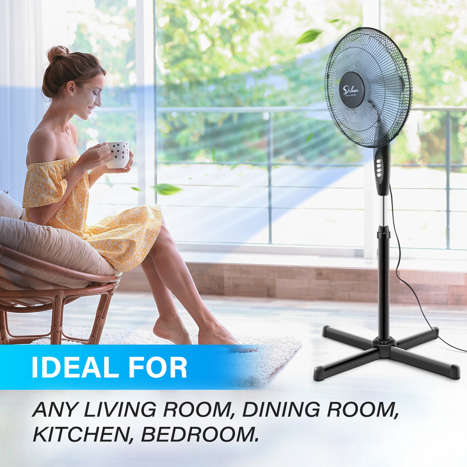 Simple Deluxe Oscillating 16 3 Adjustable Speed Pedestal Stand Fan For Indoor, Bedroom, Living Room, Home Office & College Dorm Use, 16 Inch, Black Black Metal