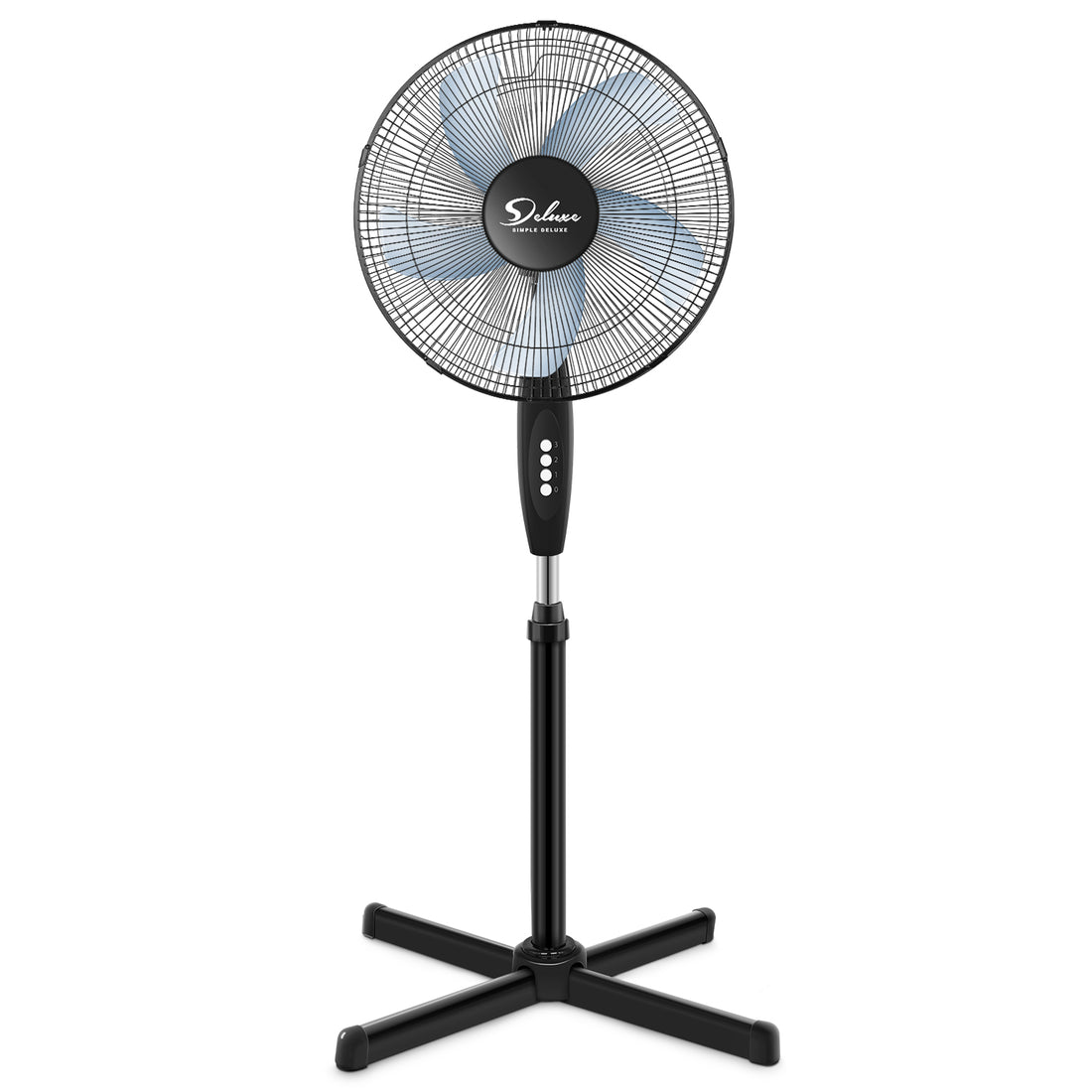 Simple Deluxe Oscillating 16 3 Adjustable Speed Pedestal Stand Fan For Indoor, Bedroom, Living Room, Home Office & College Dorm Use, 16 Inch, Black Black Metal