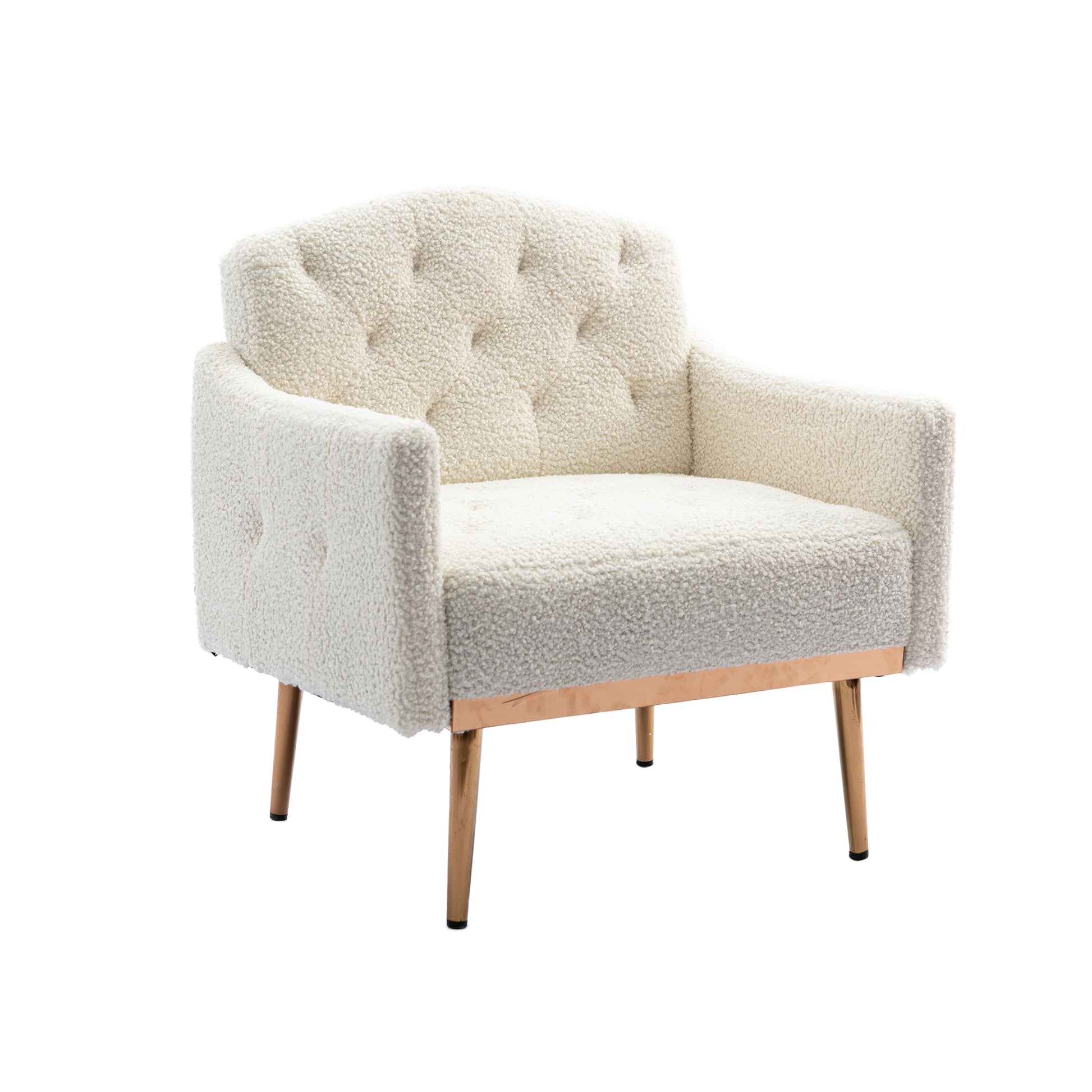 Coolmore Modern Accent Chair With Arms, Tufted Decorative Fabric Armchair With Gold Metal Legs, Upholstered Reading Chair For Living Room Bedroom Office White Teddy White Teddy Foam Metal