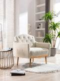 Coolmore Modern Accent Chair With Arms, Tufted Decorative Fabric Armchair With Gold Metal Legs, Upholstered Reading Chair For Living Room Bedroom Office White Teddy White Teddy Foam Metal