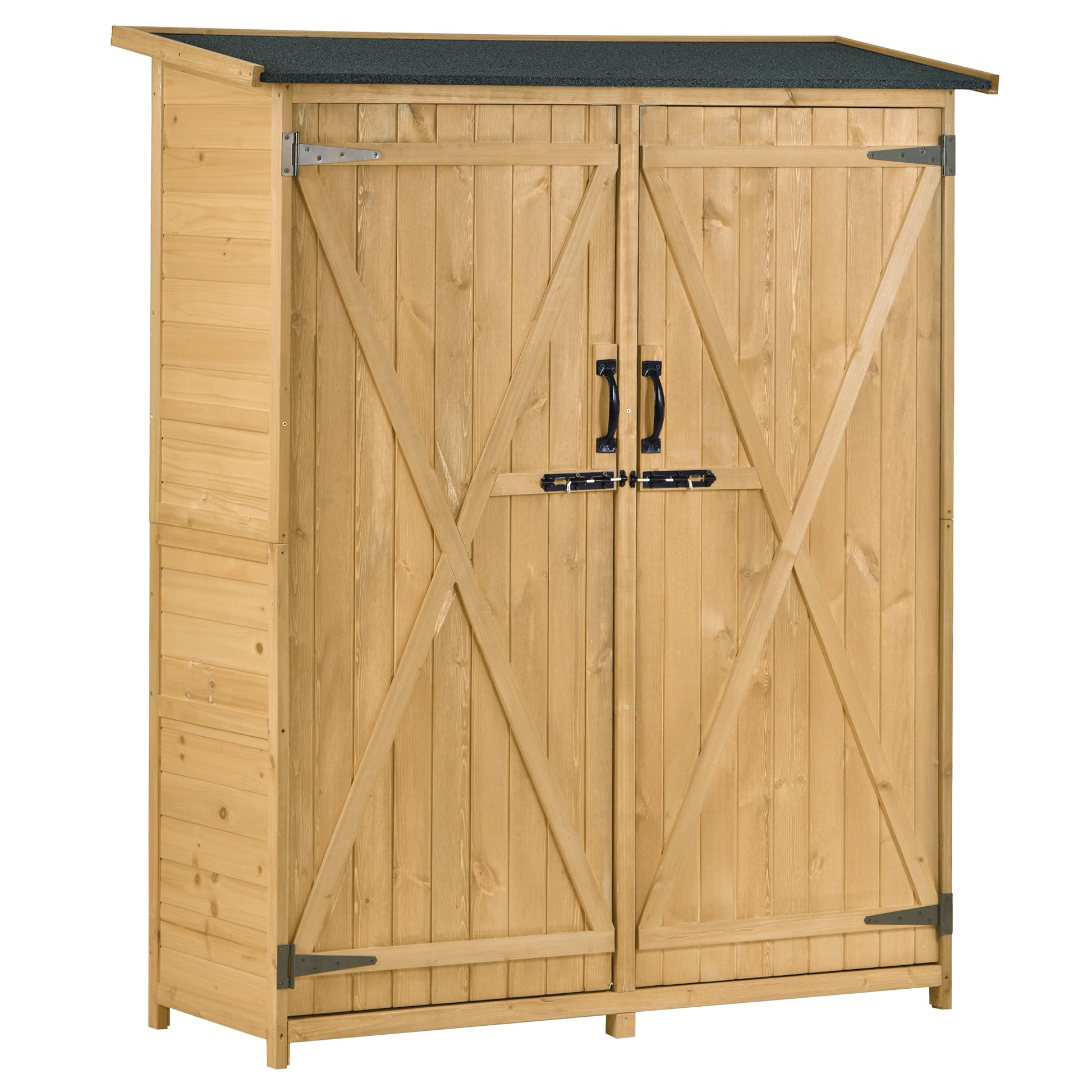 Outdoor 5.3Ft Hx4.6Ft L Wood Storage Shed Tool Organizer,Garden Shed, Storage Cabinet With Waterproof Asphalt Roof, Double Lockable Doors, 3 Tier Shelves For Backyard, Natural Natural Water Resistant Frame Garden & Outdoor Casual Wood Solid Wood
