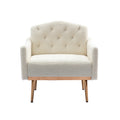 Coolmore Modern Accent Chair With Arms, Tufted Decorative Fabric Armchair With Gold Metal Legs, Upholstered Reading Chair For Living Room Bedroom Office White Teddy White Teddy Foam Metal