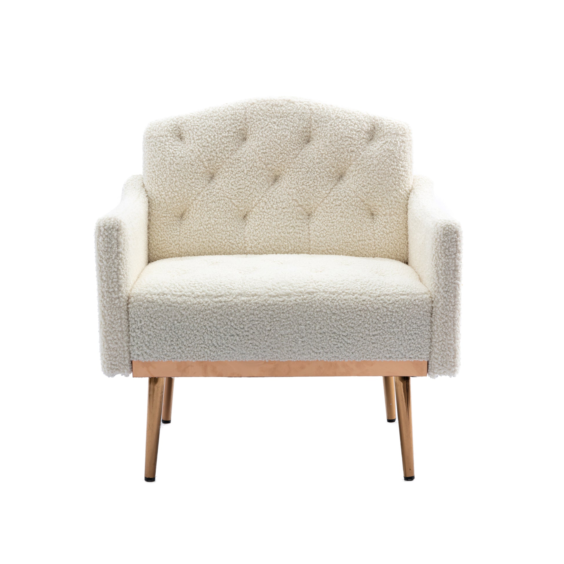 Coolmore Modern Accent Chair With Arms, Tufted Decorative Fabric Armchair With Gold Metal Legs, Upholstered Reading Chair For Living Room Bedroom Office White Teddy White Teddy Foam Metal