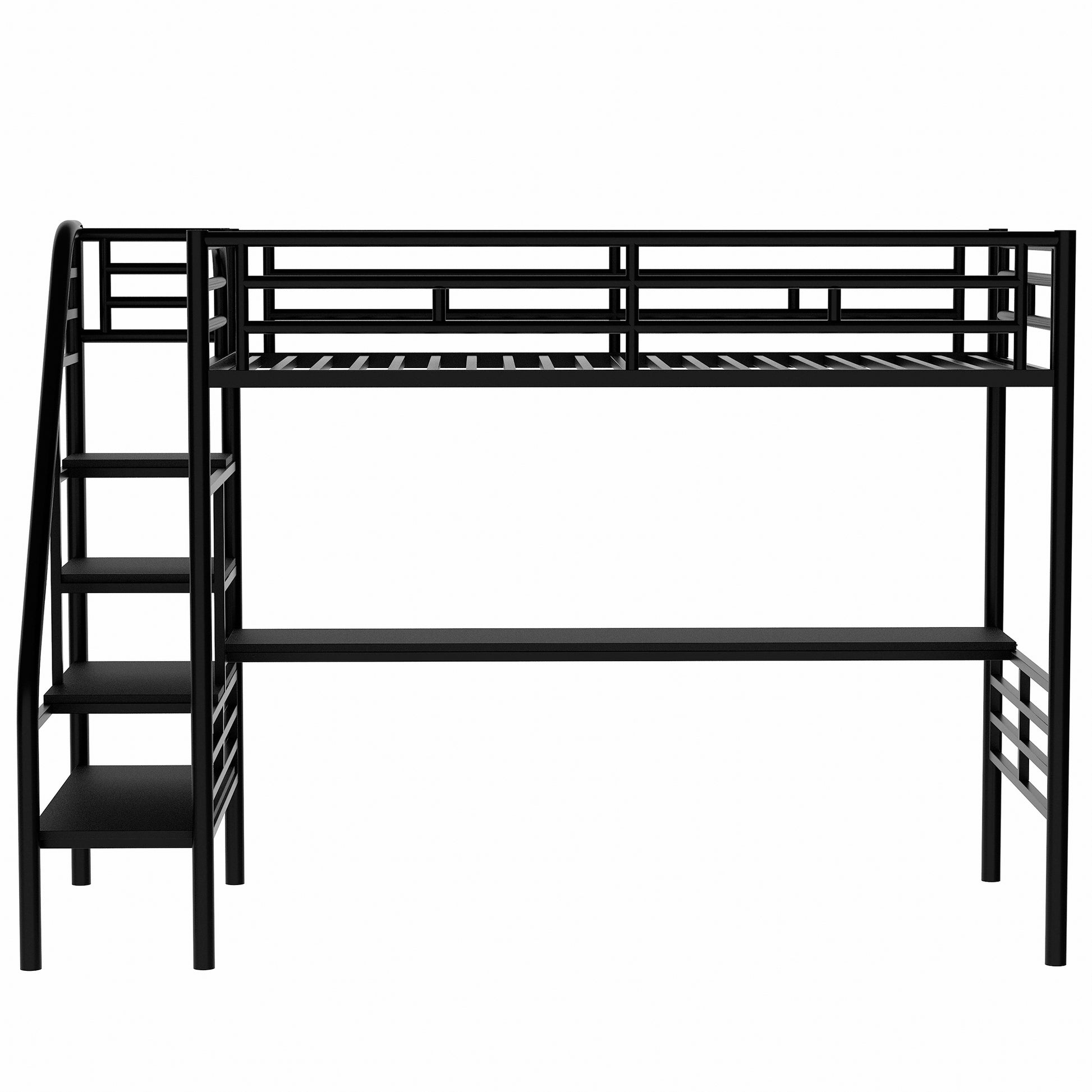 Metal Loft Bed Frame With Desk, No Box Spring Needed,Twin ,Black Twin Black Metal