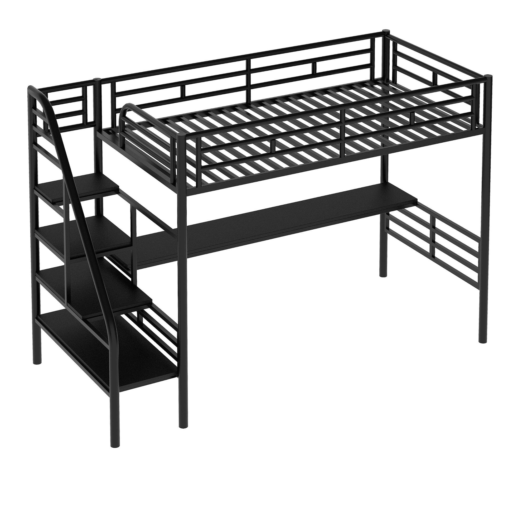 Metal Loft Bed Frame With Desk, No Box Spring Needed,Twin ,Black Twin Black Metal