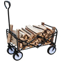 Folding Wagon Garden Shopping Beach Cart Black Black Steel