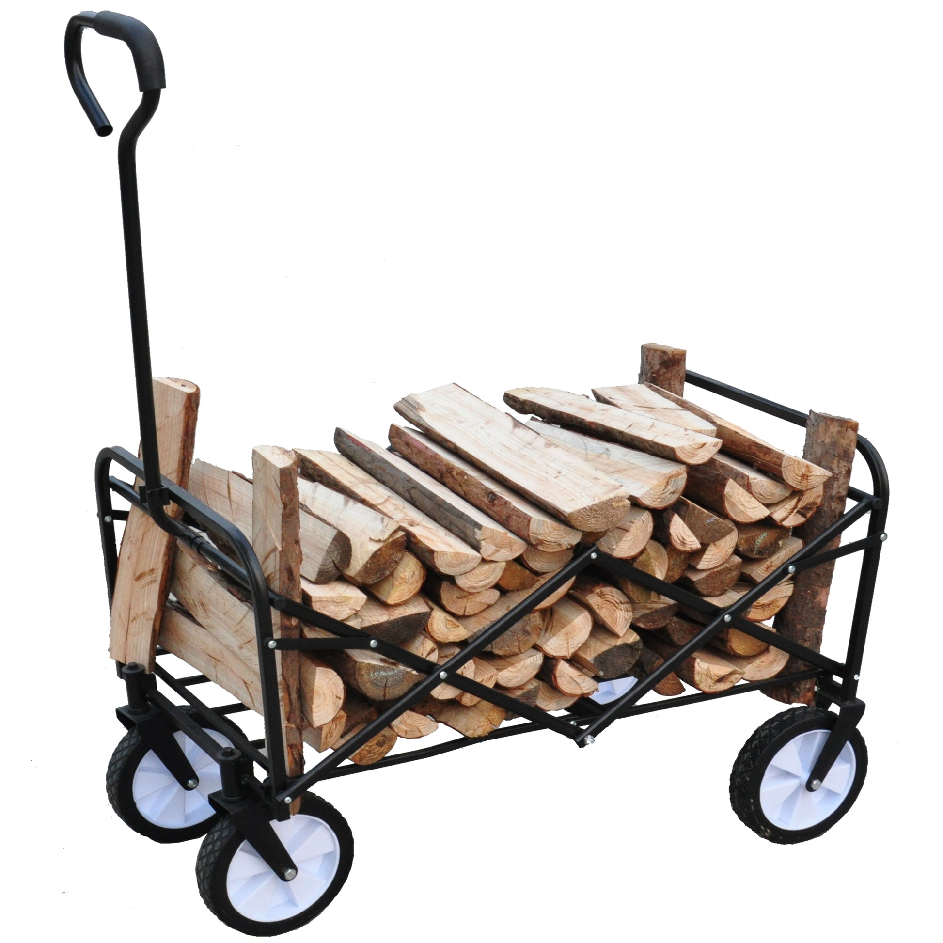 Folding Wagon Garden Shopping Beach Cart Black Black Steel