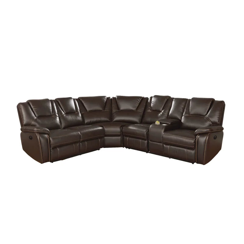Hong Kong Power Reclining Sectional Made With Faux Leather In Brown Brown Faux Leather Metal Primary Living Space Medium Soft Cushion Back Contemporary,Modern U Shaped Pillow Top Arms Solid Wood Mdf Leather 5 Seat