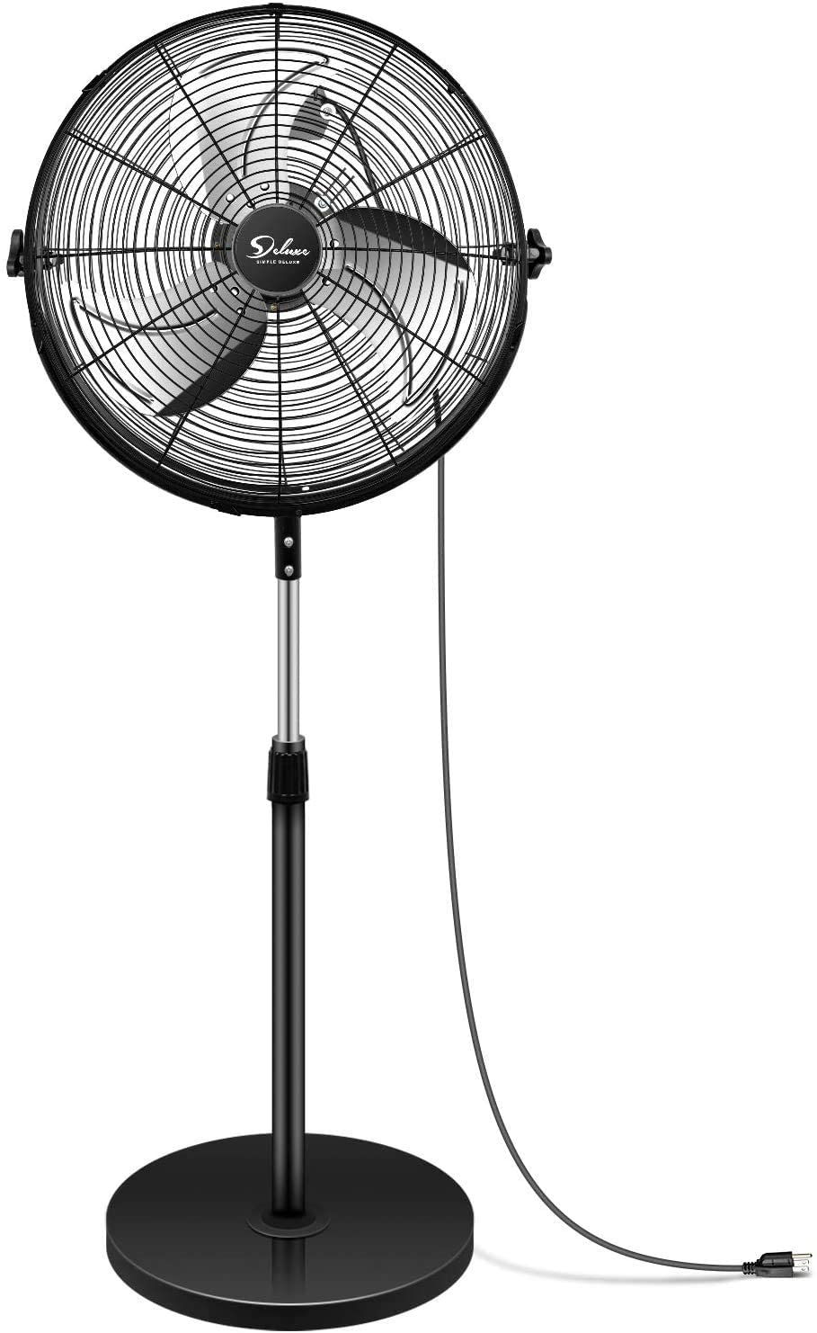 Simple Deluxe 20 Inch Pedestal Standing Fan, High Velocity, Heavy Duty Metal For Industrial, Commercial, Residential, Greenhouse Use, Black Black Metal