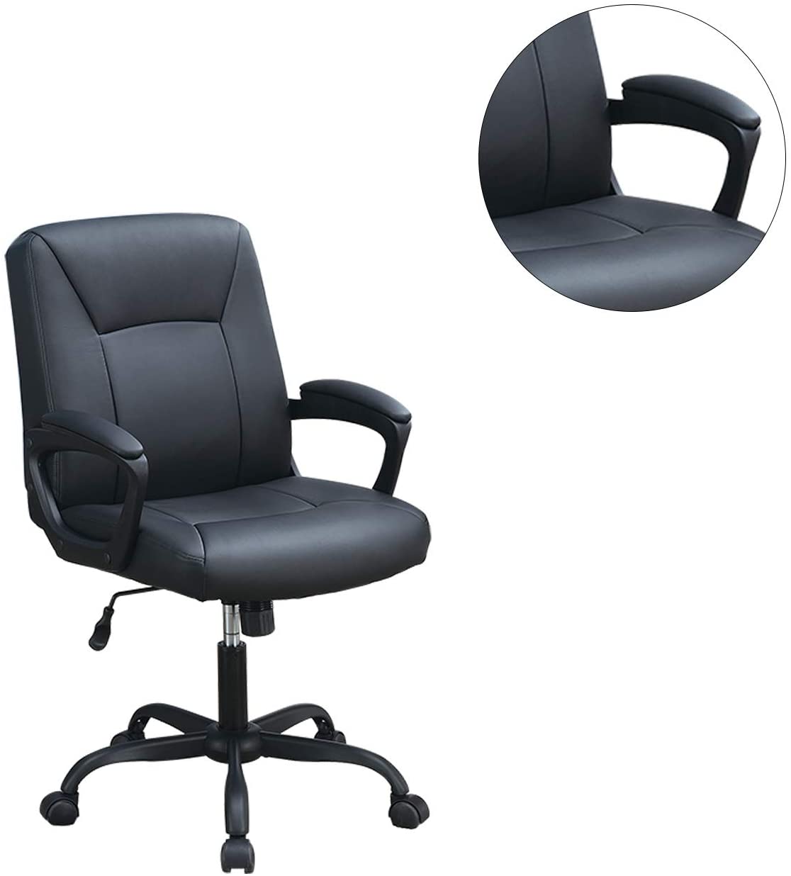 Relax Cushioned Office Chair 1Pc Black Upholstered Seat Back Adjustable Chair Comfort Black Office Modern Office Chairs Adjustable Height Fabric