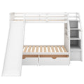 Twin Over Full Bunk Bed With Drawers,Storage And Slide, Multifunction, White Twin Box Spring Not Required White Pine