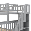 Twin Over Full Bunk Bed With Trundle And Staircase,Gray Twin Gray Pine