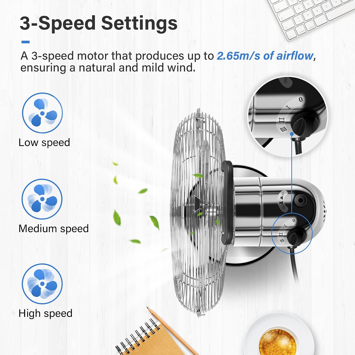 Simple Deluxe 12 Inch Stand Fan, Horizontal Ocillation 75 , 3 Settings Speeds, Low Noise, Quality Made Durable Fan, High Velocity, Heavy Duty Metal For Industrial, Commercial, Residential, Silver