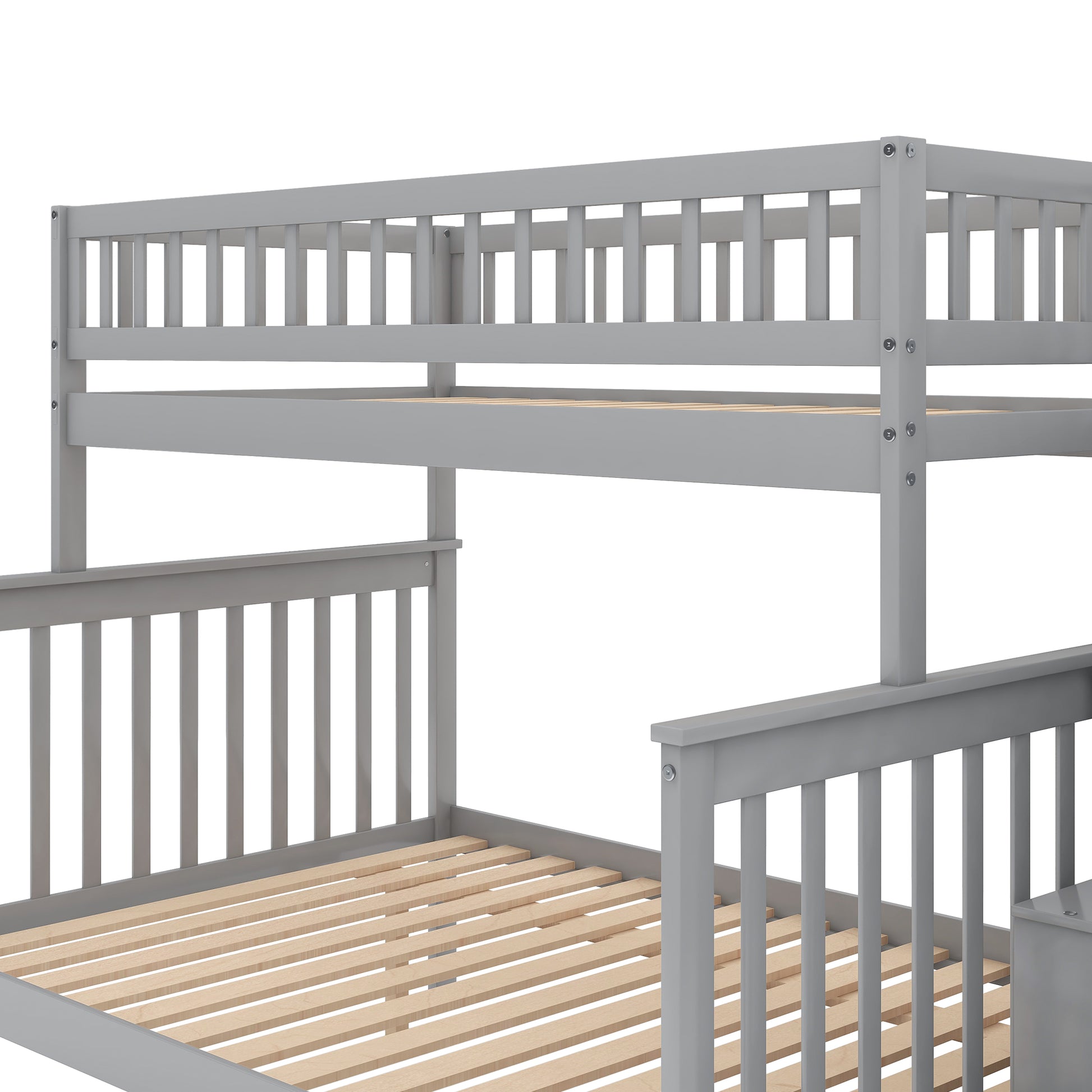 Twin Over Full Bunk Bed With Trundle And Staircase,Gray Twin Gray Pine