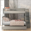 Twin Over Full Bunk Bed With Trundle And Staircase,Gray Twin Gray Pine