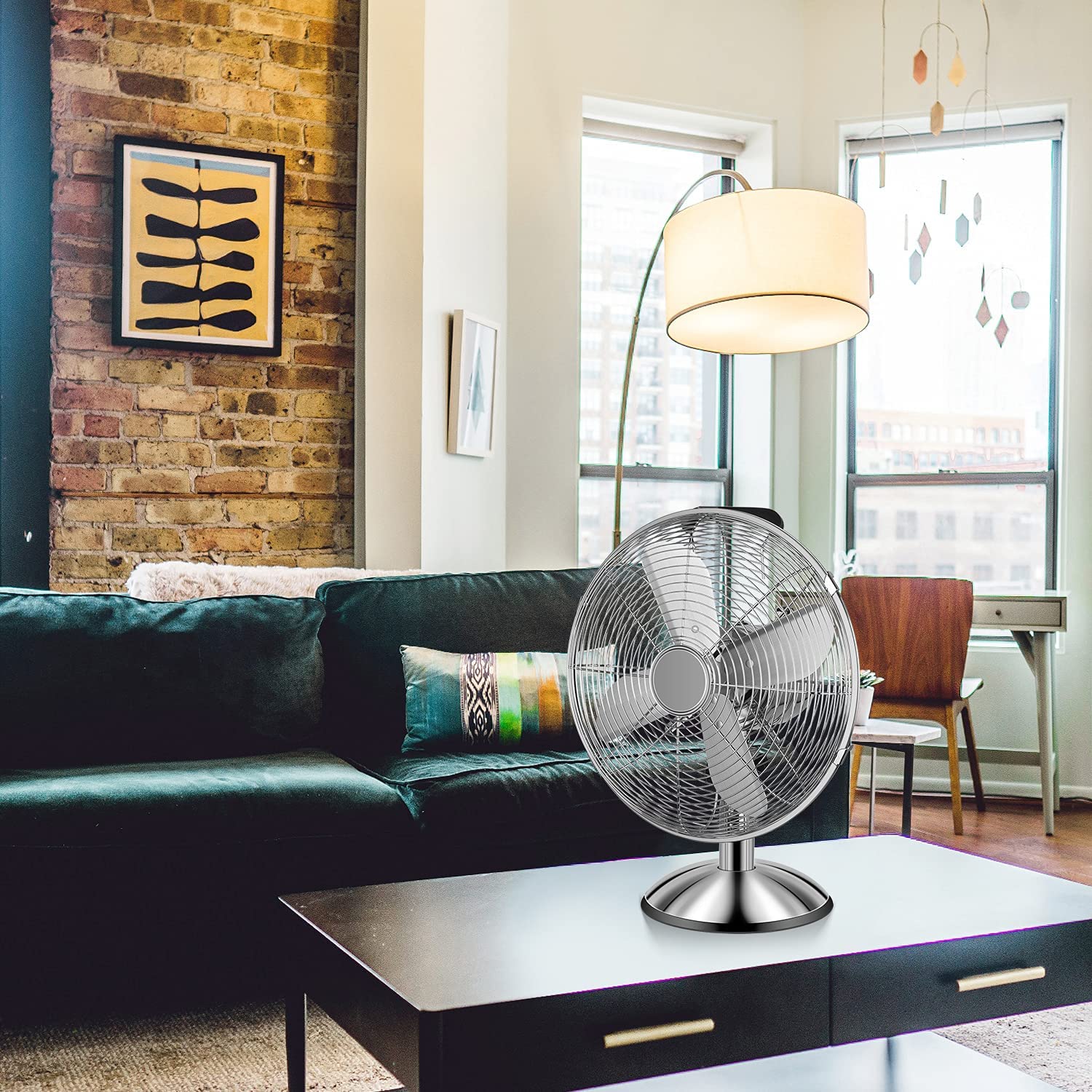 Simple Deluxe 12 Inch Stand Fan, Horizontal Ocillation 75 , 3 Settings Speeds, Low Noise, Quality Made Durable Fan, High Velocity, Heavy Duty Metal For Industrial, Commercial, Residential, Silver