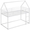 Twin Over Twin House Bunk Bed With Built In Ladder,White White Metal
