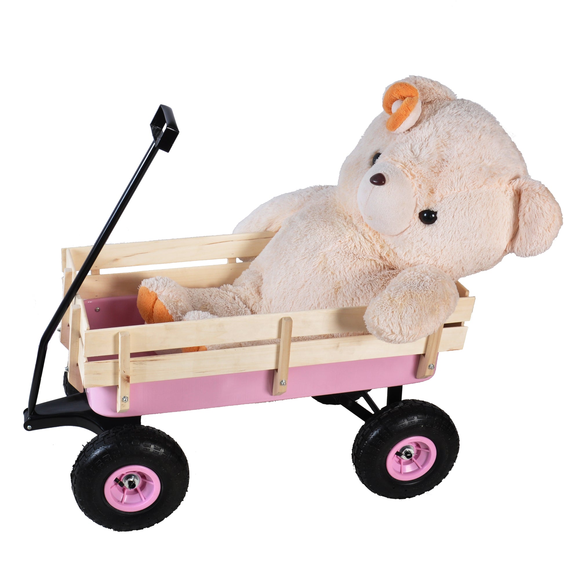 Outdoor Wagon All Terrain Pulling W Wood Railing Air Tires Garden Cart Pink Garden & Outdoor Steel