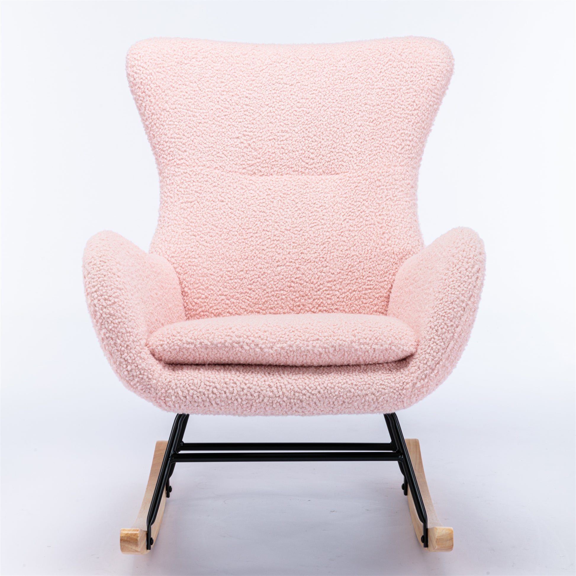 Teddy Fabric Padded Seat Rocking Chair With High Backrest And Armrests Pink Foam Upholstered