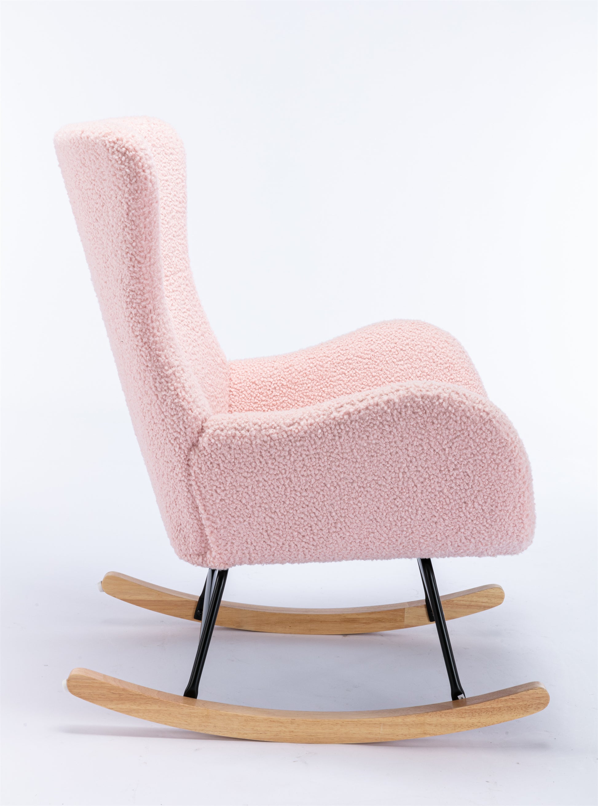Teddy Fabric Padded Seat Rocking Chair With High Backrest And Armrests Pink Foam Upholstered