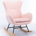 Teddy Fabric Padded Seat Rocking Chair With High Backrest And Armrests Pink Foam Upholstered
