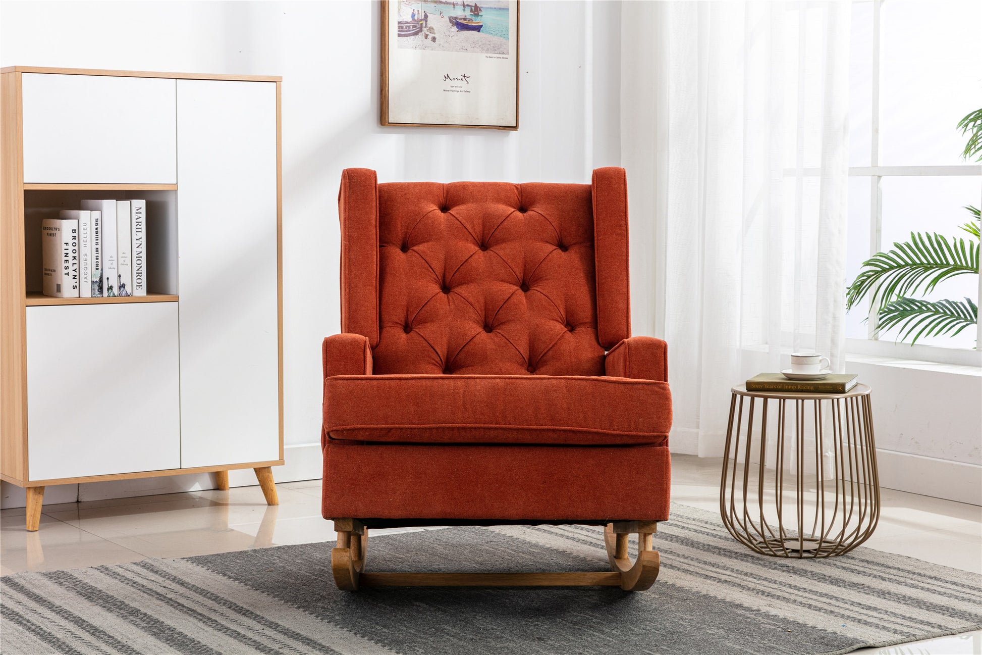 Coolmore Living Room Comfortable Rocking Chair Accent Chair Orange Polyester