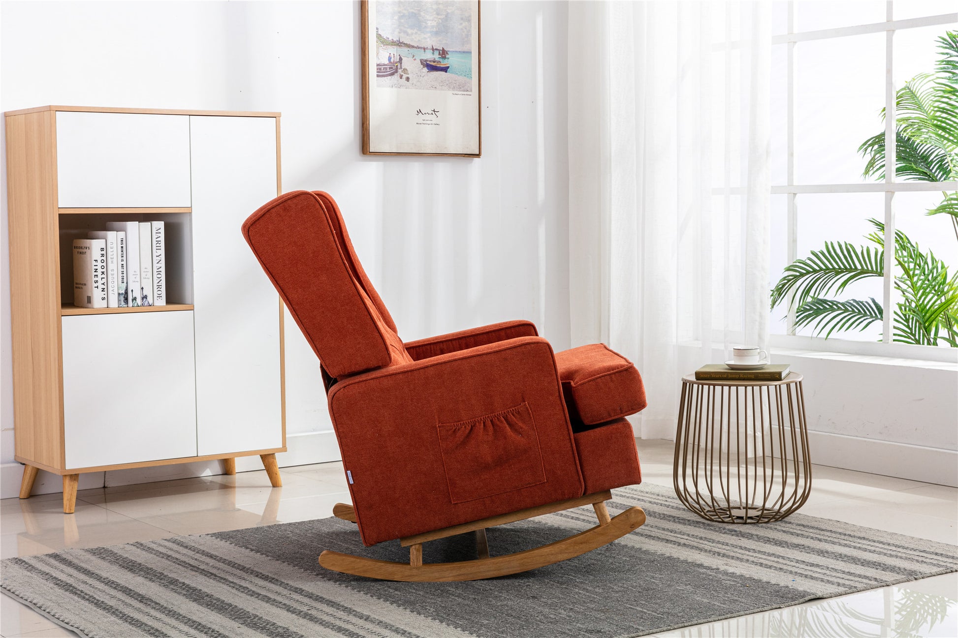 Coolmore Living Room Comfortable Rocking Chair Accent Chair Orange Polyester