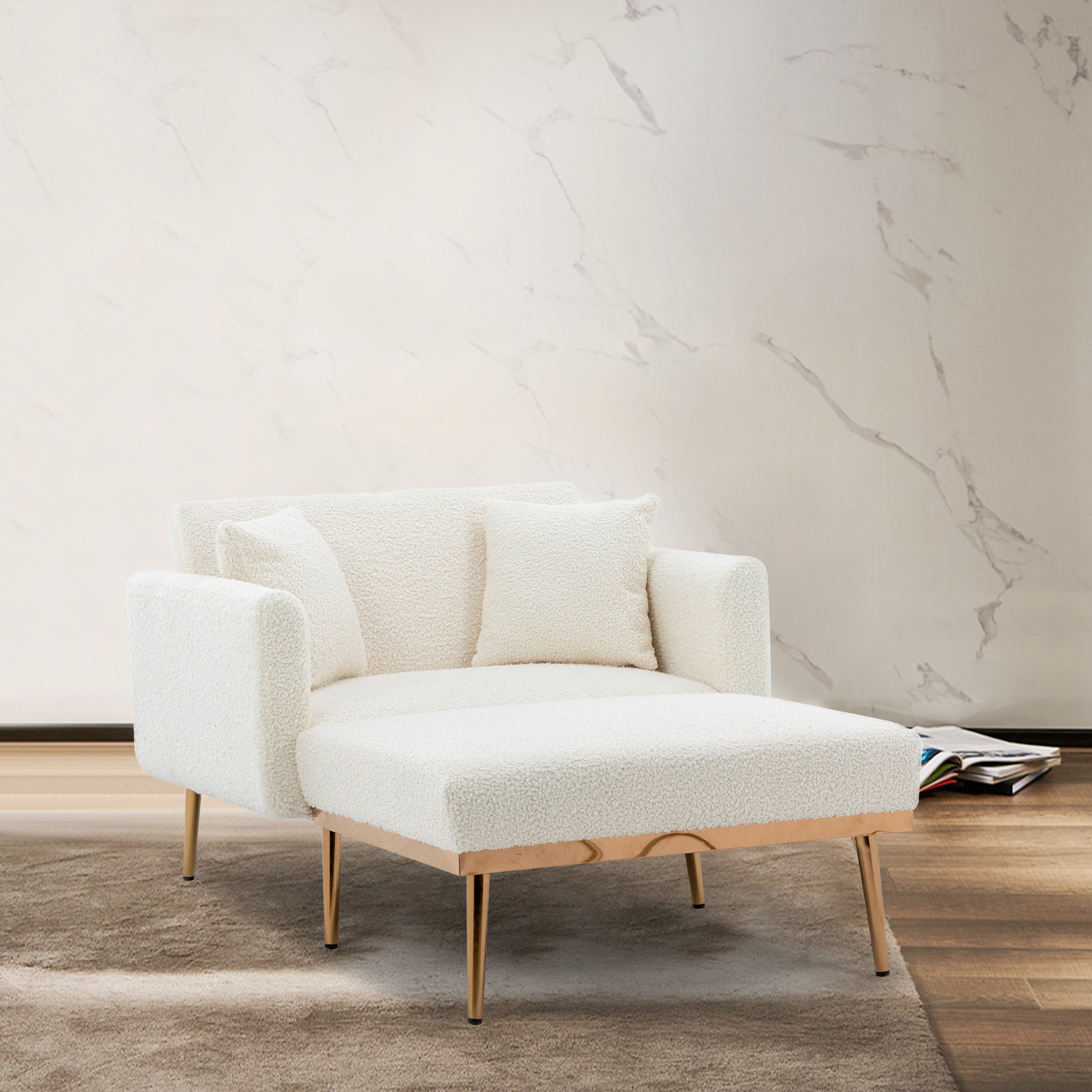 Coolmore Fashionable And Classic Style Chaise Lounge Chair Accent Chair For Living Room, Bedroom Teddy White White Teddy Foam Teddy