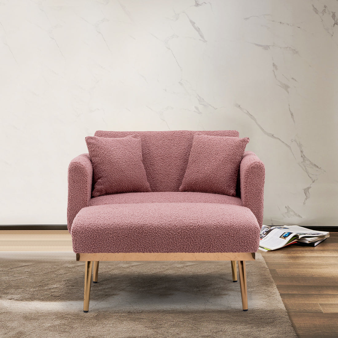 Coolmore Fashionable And Classic Style Chaise Lounge Chair Accent Chair For Living Room, Bedroom Brush Pink Teddy Brush Pink Teddy Foam Teddy