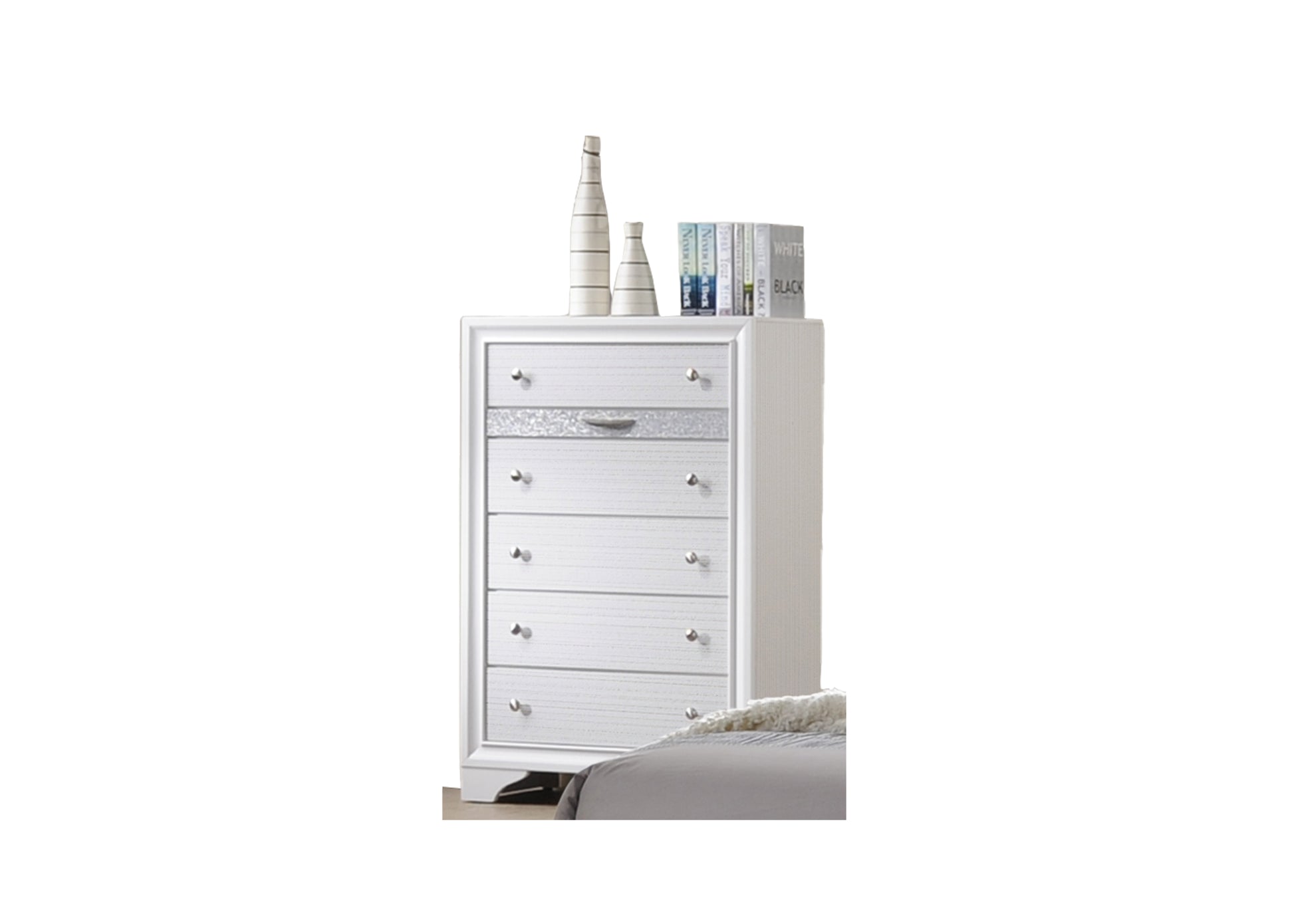 Matrix Traditional Style King 5Pc Storage Bedroom Set Made With Wood In White Box Spring Not Required King White Wood 5 Piece Set Bedroom Bed Included,Chest Included,Dresser Included,Mirror Included,Nightstand Included Traditional Solid Wood Mdf Tufted