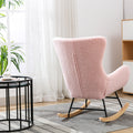 Teddy Fabric Padded Seat Rocking Chair With High Backrest And Armrests Pink Foam Upholstered