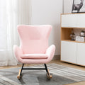 Teddy Fabric Padded Seat Rocking Chair With High Backrest And Armrests Pink Foam Upholstered