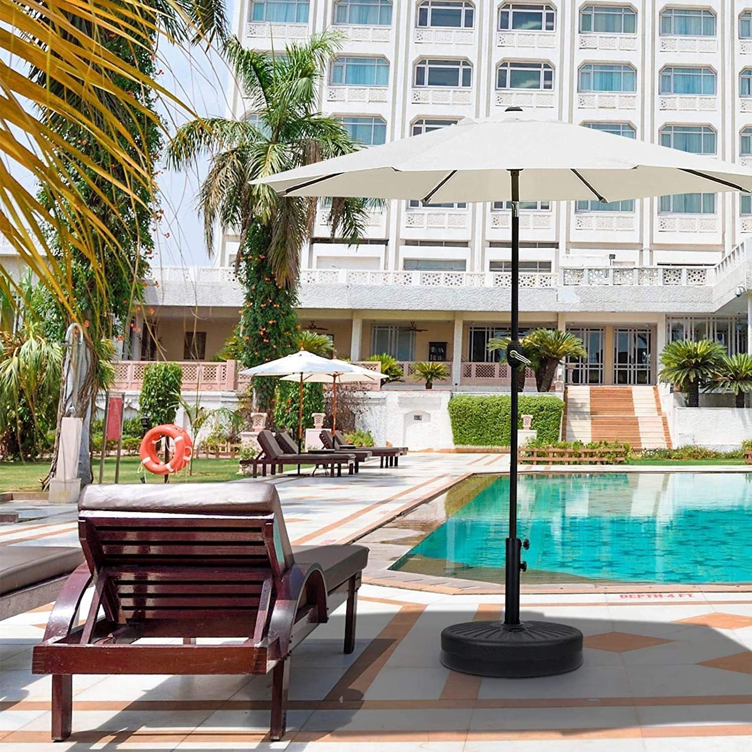 Simple Deluxe 9Ft Outdoor Market Table Patio Umbrella With Button Tilt, Crank And 8 Sturdy Ribs For Garden, Beige Beige Seats 8 Stainless Steel