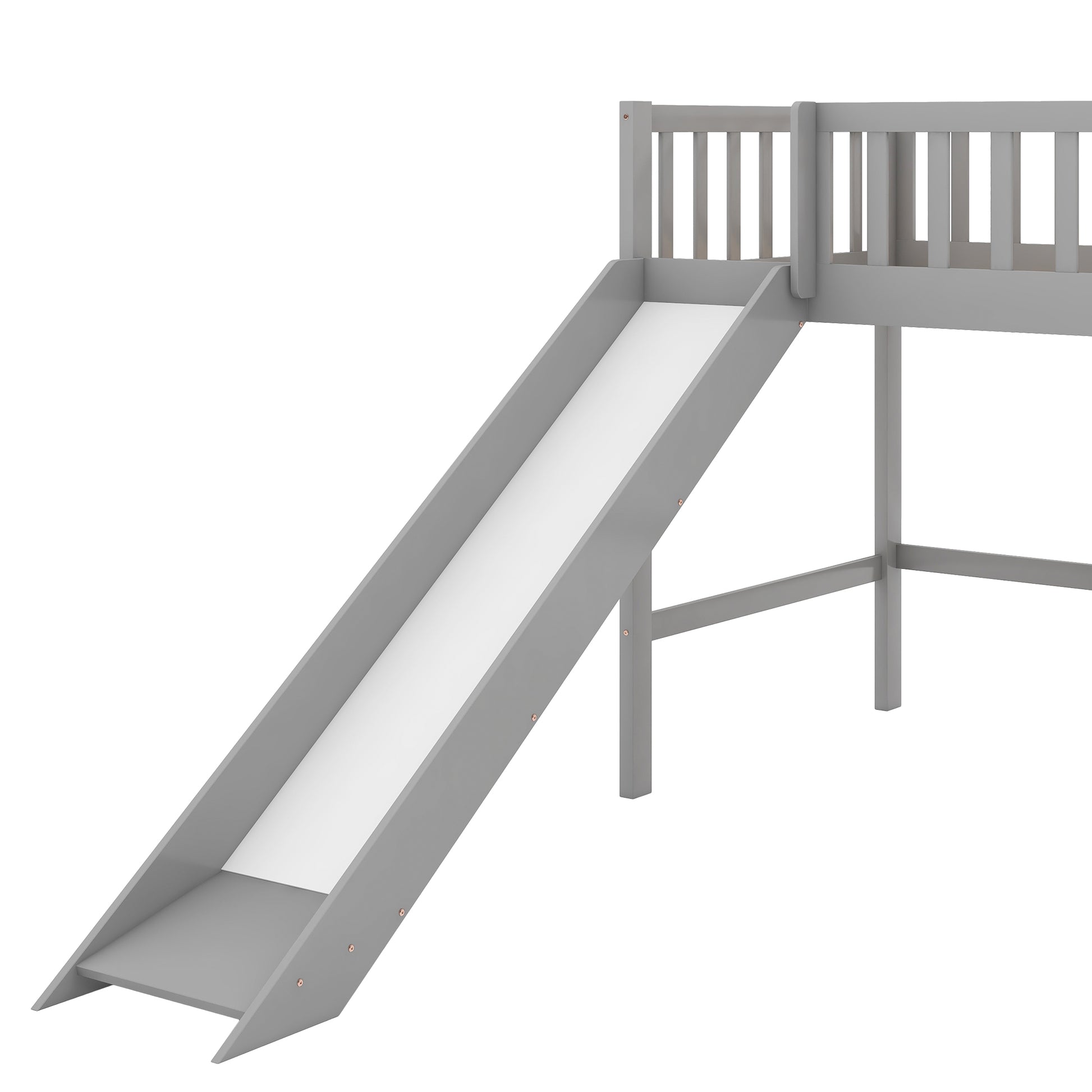 Twin Size Low Loft Bed With Ladder And Slide, Gray Old Sku:Wf196418Aae Gray Pine
