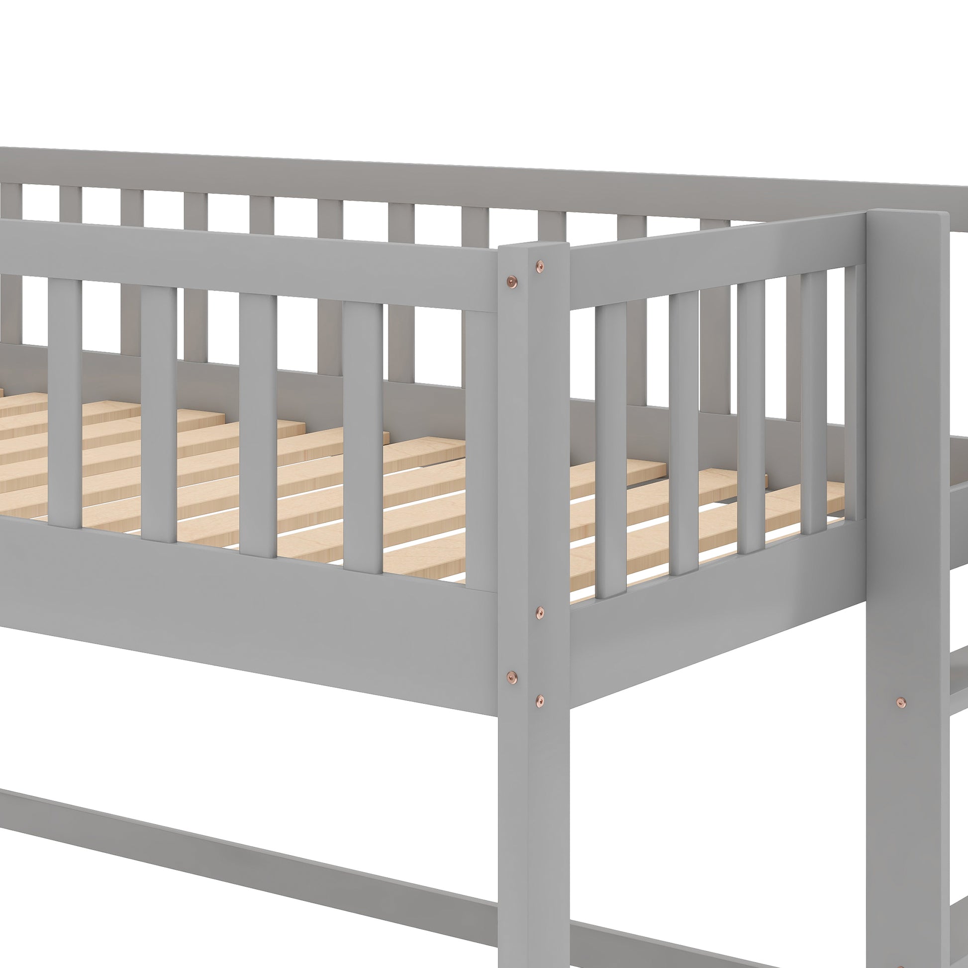 Twin Size Low Loft Bed With Ladder And Slide, Gray Old Sku:Wf196418Aae Gray Pine