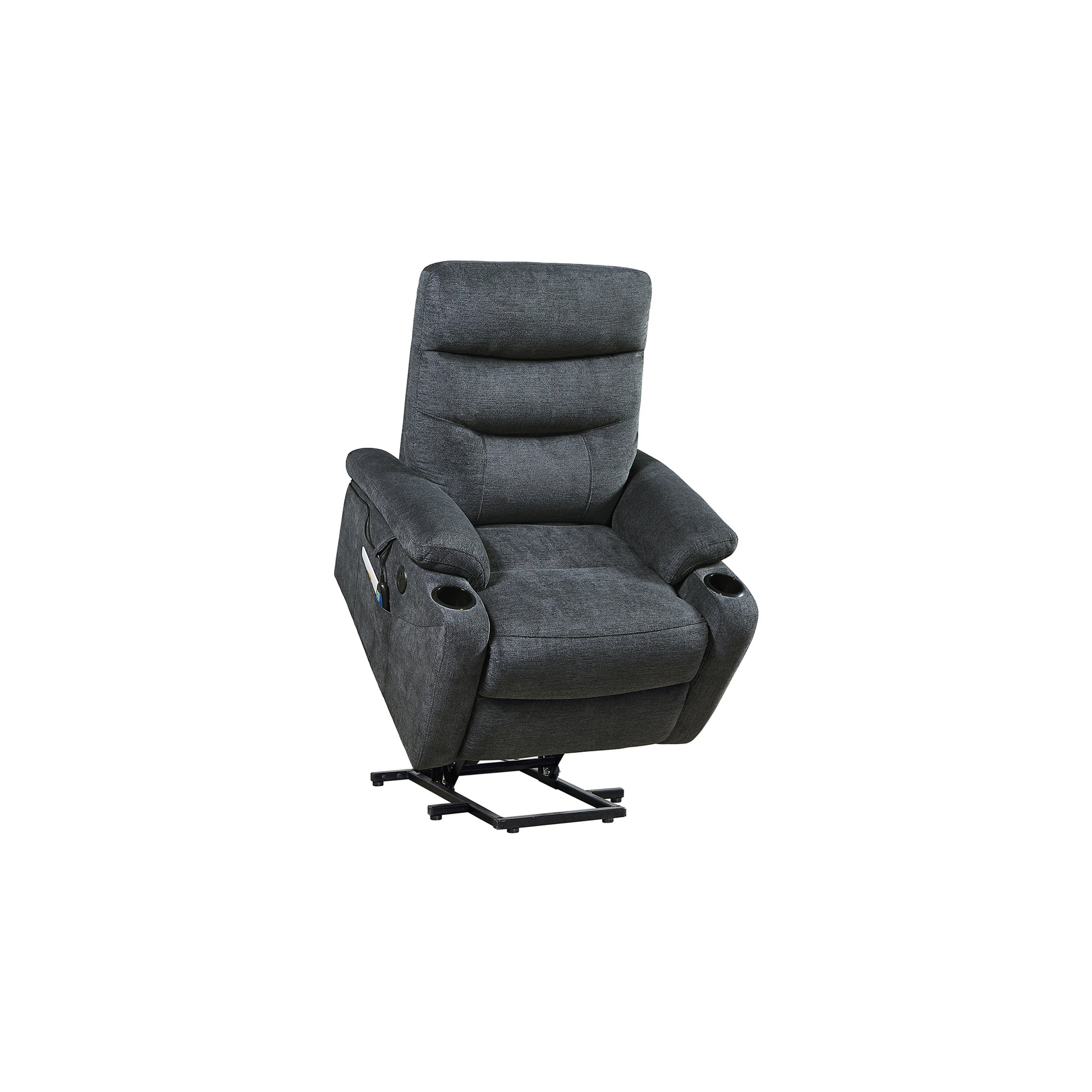 Liyasi Electric Power Lift Recliner Chair With Massage And Heat For Elderly, 3 Positions, 2 Side Pockets, Cup Holders, Usb Charge Ports, High End Quality Cloth Power Reclining Chair For Living Room. Dark Gray Foam Fabric