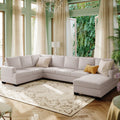 Ustyle Modern Large Upholstered U Shape Sectional Sofa, Extra Wide Chaise Lounge Couch, Beige Beige Polyester
